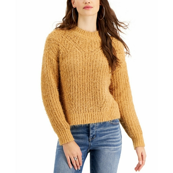 Pointelle Mock-Neck Sweater Eyelash Yarn Color Sunflower Size: Small NWT - Picture 2 of 8